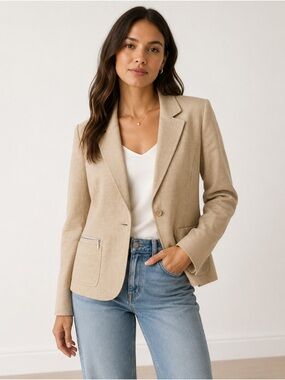 i.e. Beige Tailored Blazer Women’s Size 16 One Button Office Career Jacket